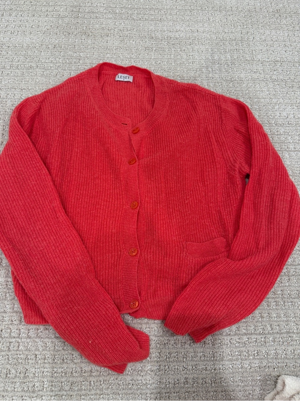 LESET Coral-Red Knit Button Cardigan